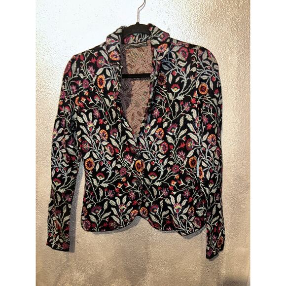 Peruvian Connection Kashmiri Floral Jacquard Knit Jacket Blazer XS Prima Cotton - Picture 4 of 11